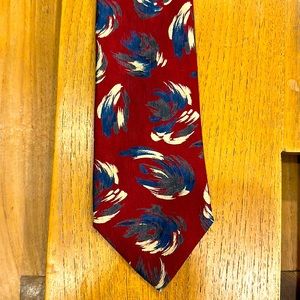 VINTAGE 💙 SECOURS PATTERNED SILK NECKTIE IN BURGUNDY, BLUE, GREEN AND CREAM